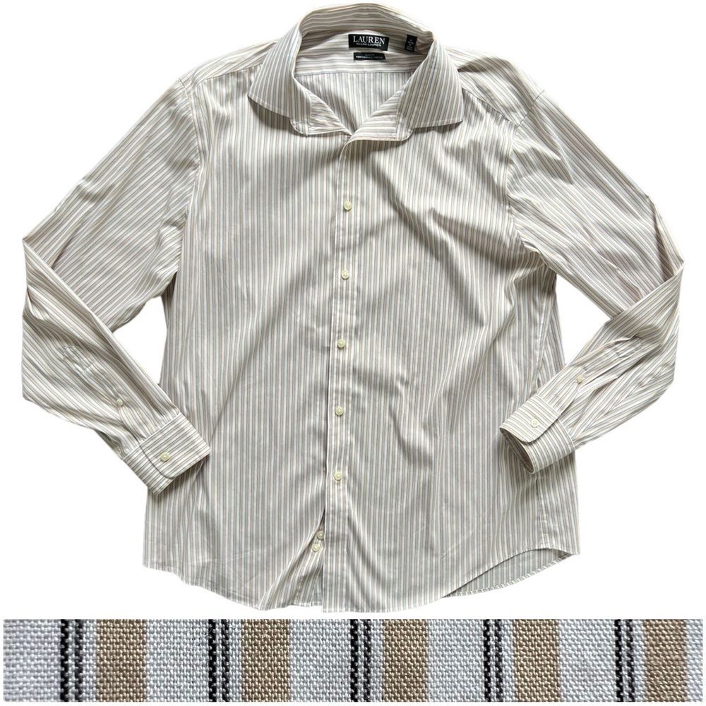 Lauren Ralph Lauren Black Label Tan White Striped Dress Shirt Men's size XL